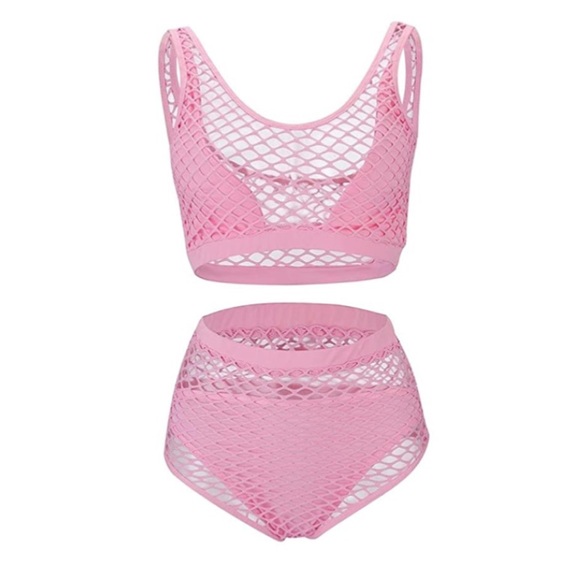 Pink Barbie fishnet bikini swimsuit rave outfit swim sexy festival bodysuit  set
